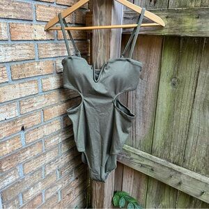 Aerie Khaki Green Cutout Swimsuit